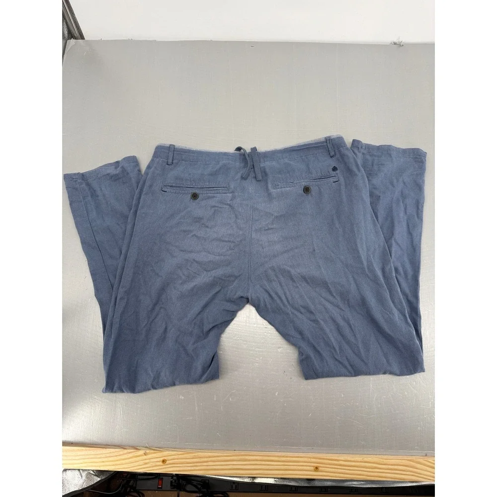 Springfield Mens Blue Linen‎ Blend Drawstring Chino Pants Straight Leg Casual L